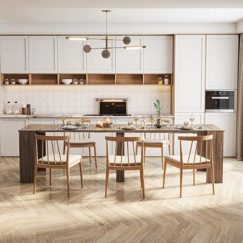 Vista 5 de JOYSOURCE Mesa de comedor extensible para hasta 12 personas de 20 a 119 pulgadas, ajustable, grande, extra larga, rectangular, ahorro de espacio