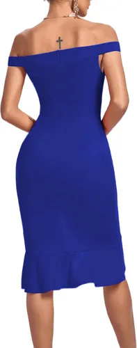 Vista 2 de LYANER Vestido midi ajustado con hombros descubiertos y dobladillo dividido para mujer