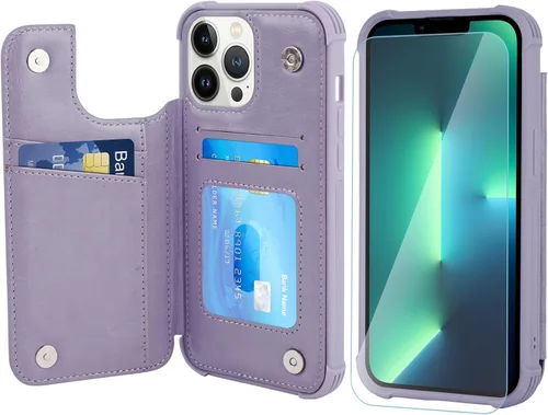 Vista 14 de VANAVAGY Funda tipo cartera compatible con iPhone 13 Mini para mujeres y hombres, funda de piel sintética con tapa para teléfono compatible con Negro