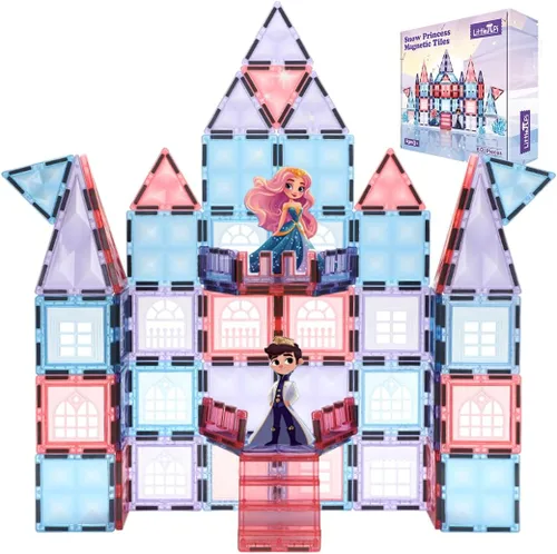 Vista 7 de Little Pi 102 piezas de bloques de construcción con azulejos magnéticos de castillo de princesa congelada - Bloques de diamante 3D, juguetes