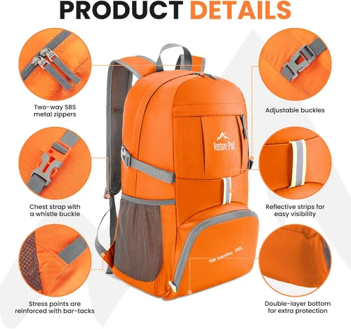 Vista 29 de Venture Pal 35L Ultraligero Ligero Plegable Plegable Viaje Camping Senderismo Deportes al aire libre Mochila Daypack