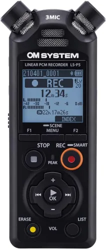Vista 2 de OM SYSTEM Olympus LS-P5 - Grabadora PCM con 3 micrófonos tresmic, Bluetooth, modo de micrófono USB compuesto, sonido de alta resolución, filtro