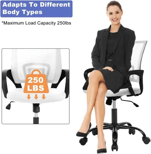 Vista 8 de Silla de oficina ergonómica de malla, silla de computadora con soporte lumbar y reposabrazos, silla de escritorio ajustable para computadora