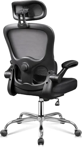 Vista 8 de DEVAISE Silla de escritorio ergonómica de malla, soporte lumbar ajustable separado, cojín grande, reposabrazos abatibles, inclinación oscilante