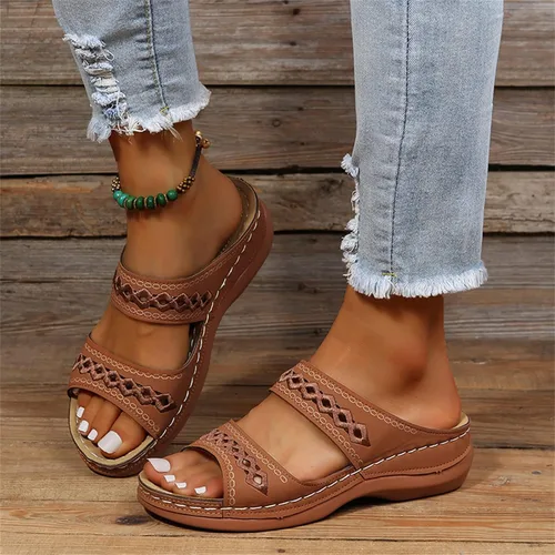Vista 22 de Ladmiple Sandalias ortopédicas florales de moda 2023 con soporte de arco, zapatillas romanas casuales con puntera abierta