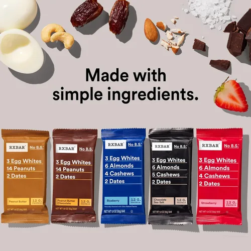 Vista 6 de RXBAR Barras de proteínas, 0.44 oz de proteína, aperitivos sin gluten, paquete variado de 5 sabores (5 cajas, 25 barras)