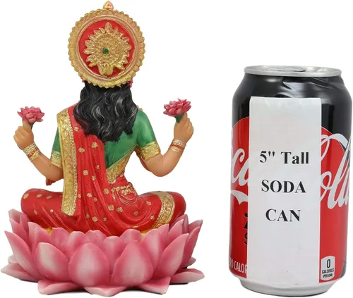 Vista 5 de Ebros sentado hermosa diosa hindú Lakshmi meditando en la estatua del trono de loto 6.25 pulgadas de alto esposa y Shakti de Vishnu Patrona