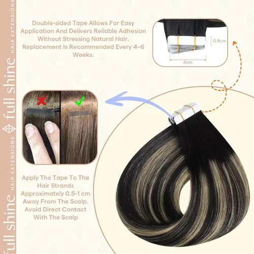 Vista 154 de Full Shine - Extensiones de cabello humano con cinta, mezcla de rubio hongo # 8 castaño ceniza resaltado 60 rubio ceniza