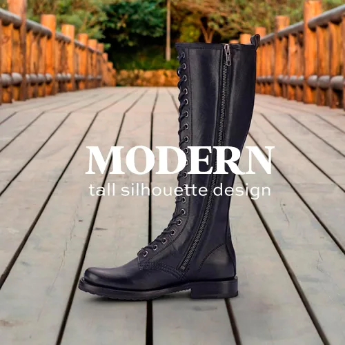 Vista 7 de Frye Veronica Botas de combate altas de 15 pulgadas para mujer, hechas de cuero de grano completo con construcción Goodyear Welt, cordones de tela