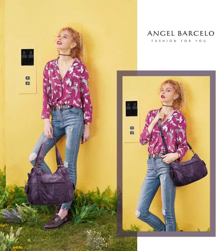 Vista 126 de Angel Barcelo - Bolsa de hombro amplia para mujer, diseño Hobo, cuero lavado