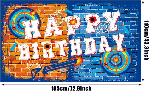 Vista 3 de Tatuo Fondo de pistola de feliz cumpleaños, decoración de fiesta, suministros de dardos, fondo de batalla, agua para decoración temática de fiesta