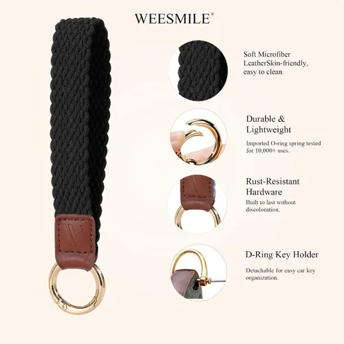 Vista 3 de WEESMILE - Llavero de muñeca elástico, bonitos llaveros de muñeca para mujer Car Keychain for Keys, Elastic Wrist Strap, Breathable Woven