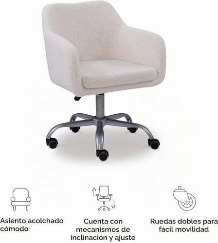 Vista 14 de Linon Home Decor Products Linon Brooklyn Sherpa - Silla de oficina, color marfil
