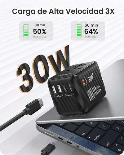 Vista 2 de LENCENT Adaptador de corriente universal de viaje, cargador de pared