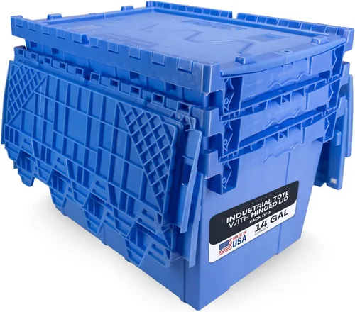 Vista 12 de IDL Packaging Bolsa de plástico industrial de 10 galones con tapas con bisagras, color azul, paquete de 1 – Contenedor grande resistente de 22