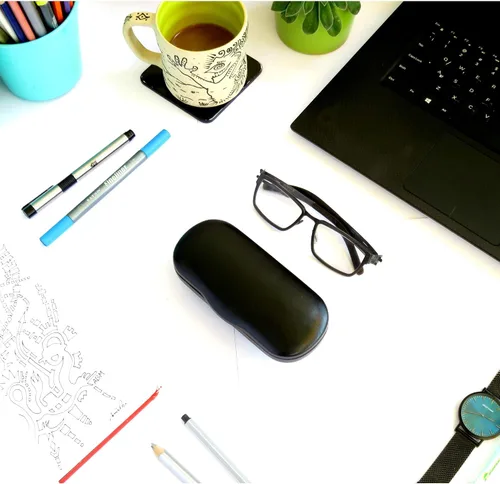 Vista 7 de MyEyeglassCase Men's Medium Glasses Case - Classic Eyeglasses Hard Shell Holder, Elegant Easy Open Lip with Pouch and Cloth As196 Negro Con Tela