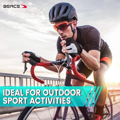 Vista 2 de BEACE Guantes para ciclismo, ciclismo, bicicleta de carretera de medio dedo para hombres y mujeres, 0.197 in, transpirable, antideslizante