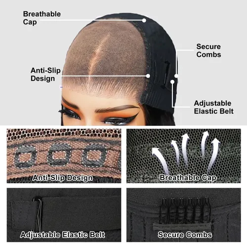 Vista 5 de Pelucas de cabello humano de 26 pulgadas con encaje frontal color marrón chocolate, sin pegamento, 200% de densidad, sin pegamento, precortadas de 7