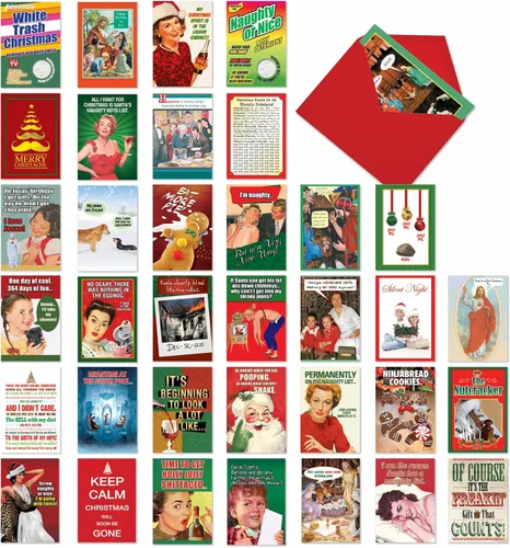 Vista 5 de NobleWorks Juego de caja surtido de 36 tarjetas de agradecimiento graciosas de Navidad con sobres de 5 x 7 pulgadas (12 diseños, 3 de cada uno)