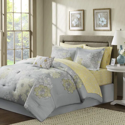 Vista 13 de Madison Park Essentials Cómodo edredón de cama en una bolsa con juego completo de sábanas de algodón - Diseño floral moderno para todas