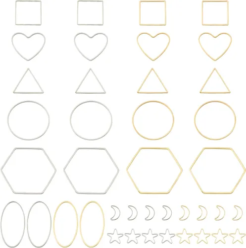 Vista 28 de FASHEWELRY 35 anillos de acero inoxidable con eslabones de corazón, 4 tamaños, diseño de corazón dorado, bisel abierto, conectores para colgar