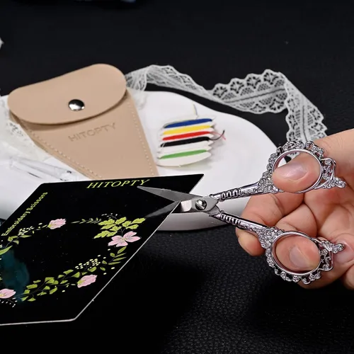 Vista 5 de Sewing Embroidery Scissors, 4.5’’ Sharp Crochet Shears with Cover All Purpose Tip Scissor, for Craft, Crochet, Cross Stitch, Needlework, Artwork