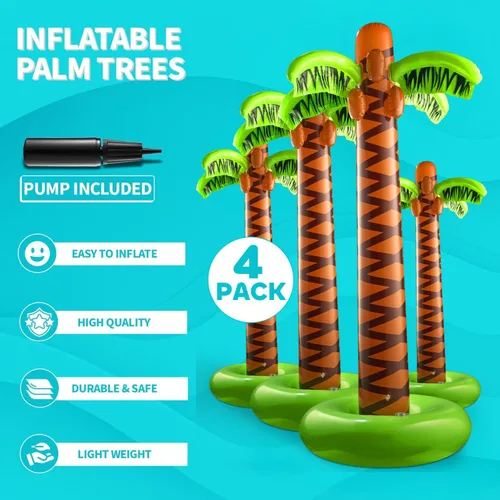 Vista 2 de Bedwina Palmera inflable con bomba de mano – (paquete de 4) gran decoración de palmera inflable de 5.5 pies para fiesta de Luau o fiesta hawaiana