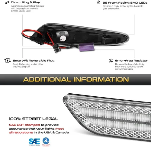 Vista 5 de VIPMOTOZ Luces de marcador laterales LED delanteras compatibles con Mercedes Benz W211 Clase E E320 E350 E500 E55 AMG carcasa cromada lente