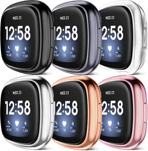 Vista 13 de Amzpas Paquete de 6 fundas protectoras de pantalla compatibles con Fitbit Sense/Fitbit Versa 3, TPU suave alrededor completo para reloj inteligente