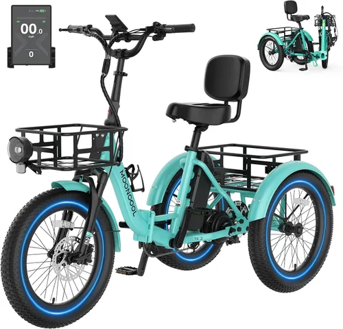 Vista 20 de MOONCOOL Electric Tricycle for Adults, 500W/750W Folding Electric Trike for Adults, 20"x3.0" Fat Tire 3 Wheel Electric Bike, Aluminum Frame