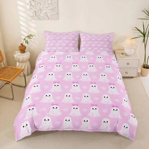 Vista 17 de Funda de edredón con diseño de murciélago, juego de ropa de cama de murciélago negro y naranja, funda de edredón temática de Halloween