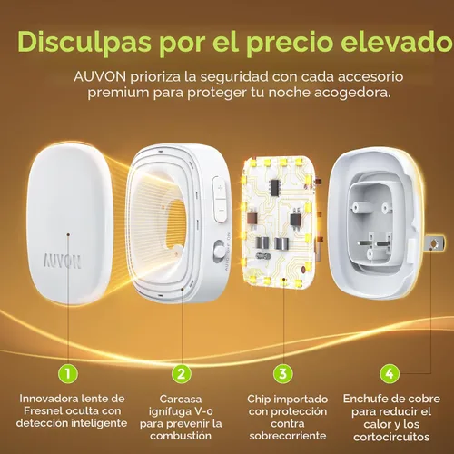 Vista 6 de AUVON - Luz nocturna LED enchufable con retroiluminación y sensor de movimiento y sensor de atardecer a amanecer, luz nocturna regulable de luz