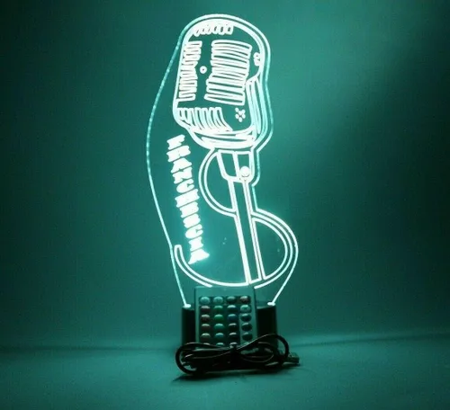 Vista 7 de MIRROR MANIA MC - Lámpara de mesa con micrófono para DJ, música y cantante, luz nocturna, grabada con LED, con nombre personalizado, con control