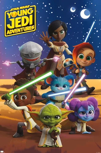 Vista 11 de Trends International Star Wars: Young Jedi Adventures - Póster de pared de grupo, 14.725 x 22.375 pulgadas, versión enmarcada de madera de granero