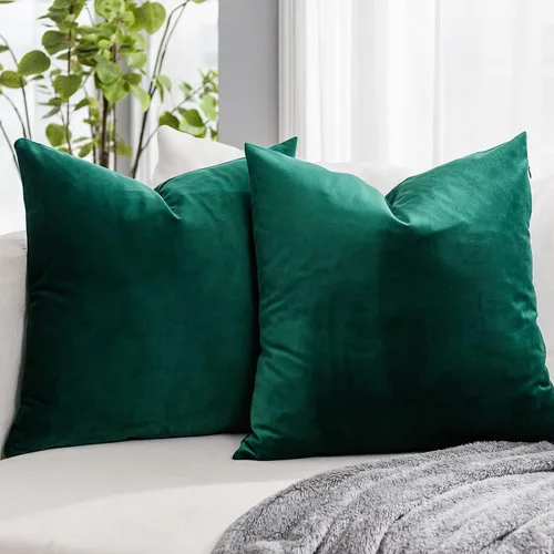 Vista 22 de Juego de 2 fundas de almohada decorativas de terciopelo de 14 x 14 pulgadas con cremallera, fundas de cojín cuadradas suaves y lisas de lujo