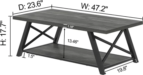 Vista 2 de EXCEFUR Mesa auxiliar, mesa central de madera industrial y metal para sala de estar, mesa de té rectangular de cóctel con estante de almacenamiento