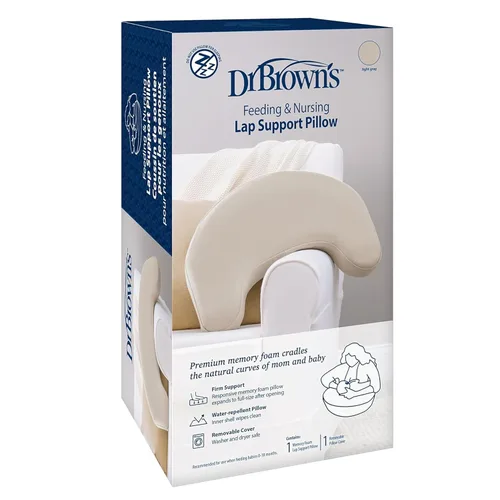 Vista 2 de Dr. Brown's Feeding Comfort Bundle- Almohada de lactancia gris claro + botella de vidrio anticólico de 8 onzas L1-2 piezas