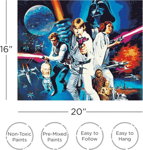 Vista 2 de Aquarius Star Wars Episodio IV A New Hope Art By Numbers Kit de pintura (lienzo estirado de 16 x 20 pulgadas), 24 pinturas, 3 pinceles de pintura