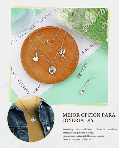 Vista 5 de JIALEEY 100 piezas de cuchillo tenedor, cuchara, sartén, vajilla, abalorios, collares, colgantes para bricolaje para fabricación de joyas