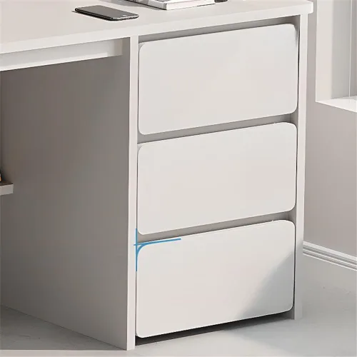 Vista 5 de Mesa rectangular de almacenamiento para niños con 3 cajones, estantería moderna, estantes para mesa de escritura, escritorio de trabajo, mesa de PC