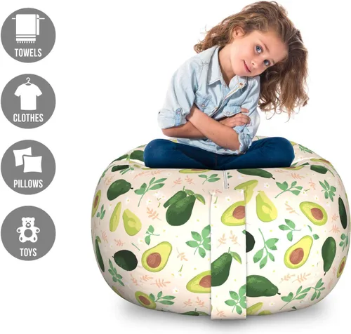 Vista 2 de Ambesonne Bolsa de juguetes de almacenamiento de aguacate, concepto de fruta entera y rebanadas con flores y hojas, organizador de animales