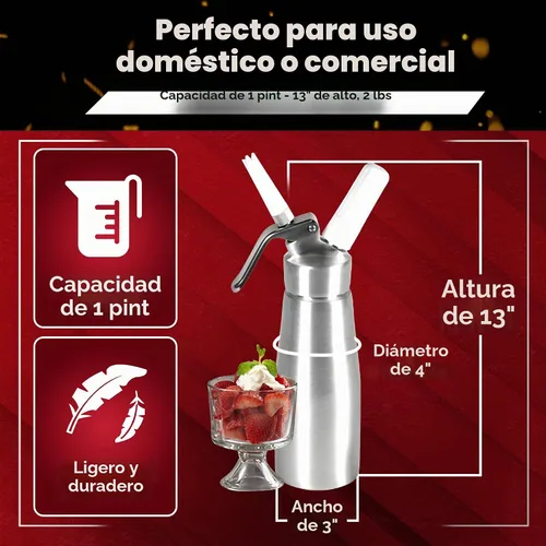 Vista 3 de Chef Master Dispensador de crema batida con 3 boquillas y cepillo de limpieza 1 pinta