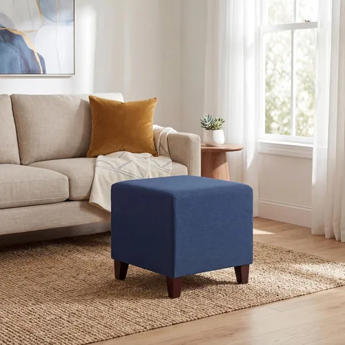Vista 12 de Joveco Taburete otomano de 16 pulgadas, asiento cuadrado de tela con patas de madera (azul)