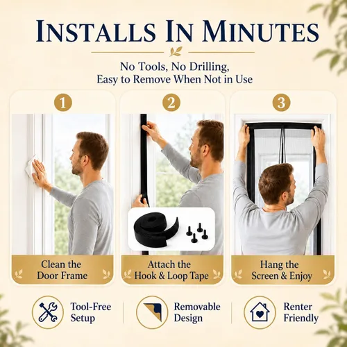 Vista 8 de Puerta mosquitera magnética, cortina de puerta de malla resistente con fuertes imanes de marco completo, cierre automático manos libres, apta