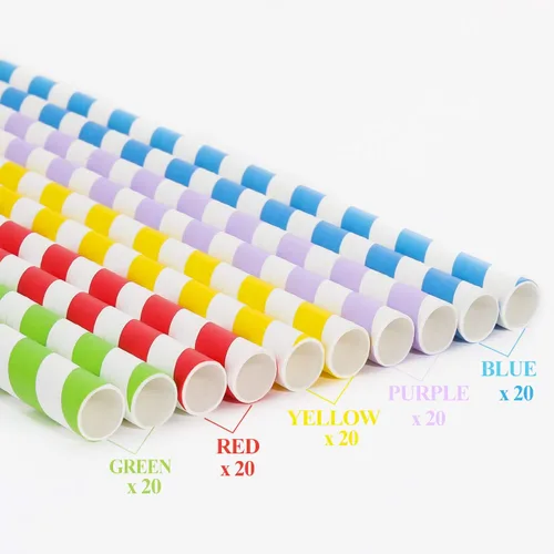 Vista 4 de Paquete de 100 popotes de papel extra anchos, batidos de papel Boba, pajitas biodegradables de 0.394 pulgadas de ancho para té de burbujas