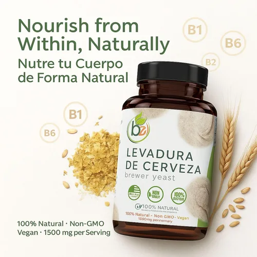 Vista 2 de Levadura de Cerveza (Cápsula de levadura de cerveza) – 1500 mg por porción, 90 cápsulas vegetales – 100% natural, fabricado en Estados Unidos