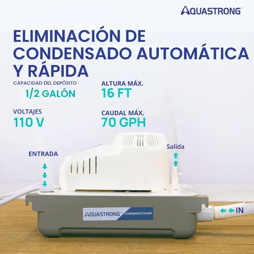 Vista 2 de Aquastrong Bomba de condensado HVAC de 115 V 70 GPH, bomba de extracción de condensado de CA con interruptor de seguridad automático y tubo de 19.7