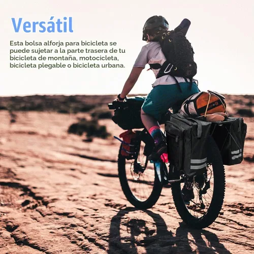 Vista 2 de Bolsa de doble alforja para portaequipaje trasero de bicicleta de 30L, bolsa de tronco de bicicleta impermeable, bolsa de alforja de bicicleta