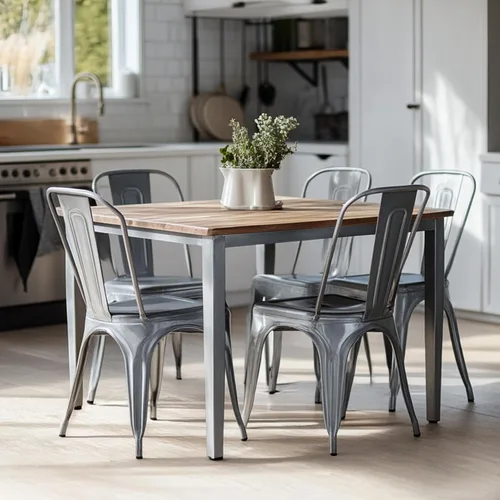 Vista 2 de Juego de 2 sillas de comedor industriales de metal de 18 pulgadas de altura de asiento, apilables, para interiores y exteriores, superficie ligera