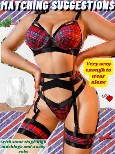 Vista 77 de Kaei&Shi - Lencería con liguero para mujer, conjunto de encaje traslúcido y sexy de 4 piezas combinadas